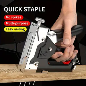 4-in-1 heavy-duty nail machine, stapler, nail gun, manual nail gun, nail gun, which can be used to install T-shaped nails, U-shaped nails, I-shaped nails and N-shaped nails, suitable for DIY home decoration furniture wood products, etc.