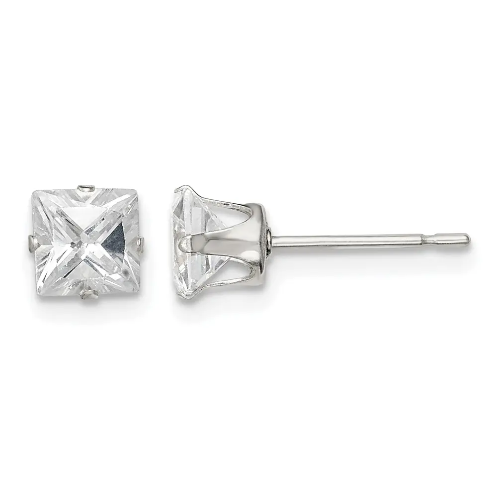925 Sterling Silver 5mm Square CZ Stud Earrings Snap Set Sparkly Everyday Studs