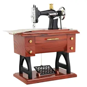 Pogolab Mini Sewing Machine Design Music Box Count Clockwork Vintage Music Box Plastic Desktop Decorative Living Room Birthday Gift Christmas Gift