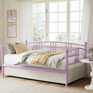 Twin Daybed Without Trundle, Metal Twin Size Day Bed, Heavy-Duty Steel Slatted Support, for Living Rooms, Bedrooms, and Guest Rooms, No Spring Mattress Required, Purple