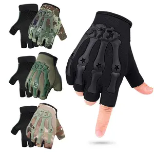 Unisex Adults' Polyester Tactical Fingerless Gloves - Non-Slip Grip, Reinforced Knuckles, Breathable Mesh for Motorcycle, Cycling, Multi-Sport Outdoor Gear