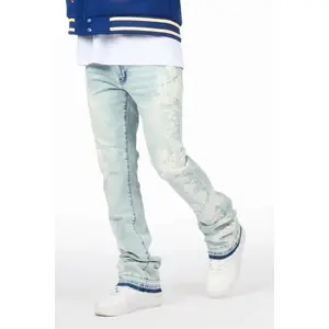 Flex Light Blue Rhinestone Stacked Fit Jean