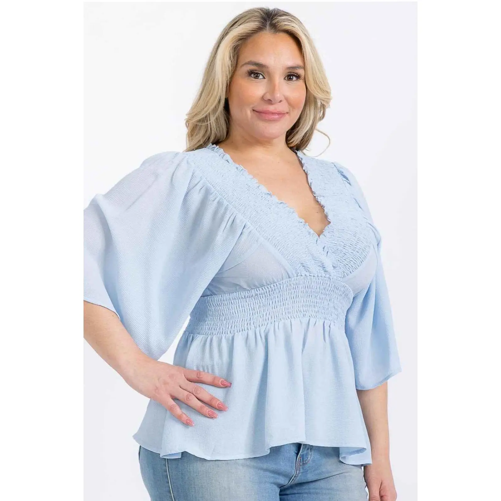 Plus Size Smock Waist peplum blouse