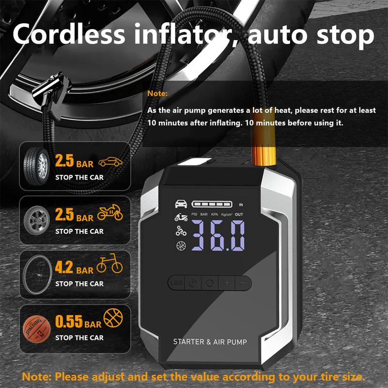 BRPOM [5 in 1] 8500A Portable Car JumpStarter with Air Compressor(ALL Gas, 10.0L Diesel) WithTire Inflator, 12V Car Battery JumpPower Fast charging With LED Light Jump starter