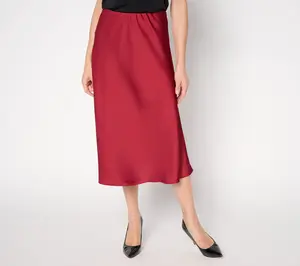 Susan Graver Regular Satin Pull-On Midi Skirt