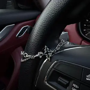 Silver Color Steering Wheel Chain with Cross Pendant, Religious Car Decor, Gothic Car Accessories, Unique Gift for Him or Her