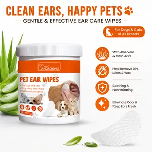 Pet Ear Wipes for Dogs & Cats – Natural Aloe & Citric Acid, Soothes Itching, Removes Mites, Wax & Odor – Gentle & Safe for Sensitive Ears, 60pcs, FDA Registered Facility