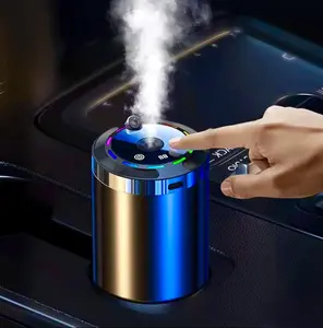 Premium Aluminum Alloy Car Aromatherapy Humidifier with Starry Sky USB Charging Rechargeable Lithium-ion 800mAh Battery Essential Oils Night Light Timer Air Freshener for Car Enthusiasts