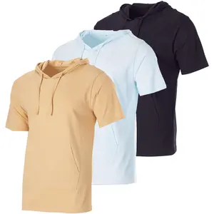 Real Essentials Men's Cotton Short-Sleeve Pullover Hoodie - Layer-Friendly Workout Top with Drawstring, Pockets (Available in Big & Tall Sizes)