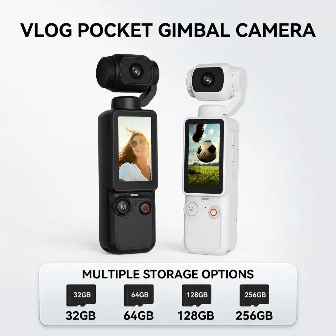UHD Video Action Camera with USB-C Port, 64GB×4 Storage, 180° Rotating Lens, Handheld Stabilizer, Portable Pocket Wearable, Fill Light Mode, Outdoor Video Recording Gear for Travel, Sports