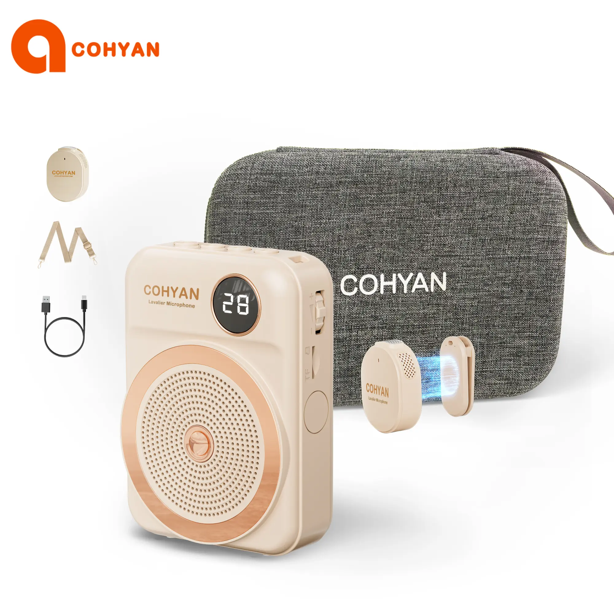 COHYAN K28 Voice Amplifier with Wireless Lavalier Clip On Mic, Portable Bluetooth Audio Speaker, Rechargeable Bullhorn Megaphone for Teachers, Classrooms, Meetings - Beige,summerwins summerwins