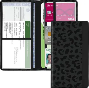 Car Registration and Insurance Holder, with Magnetic Closure for License, Cards and Documents, All Vehicle Needs and Car Accessories (Leopard-Black)