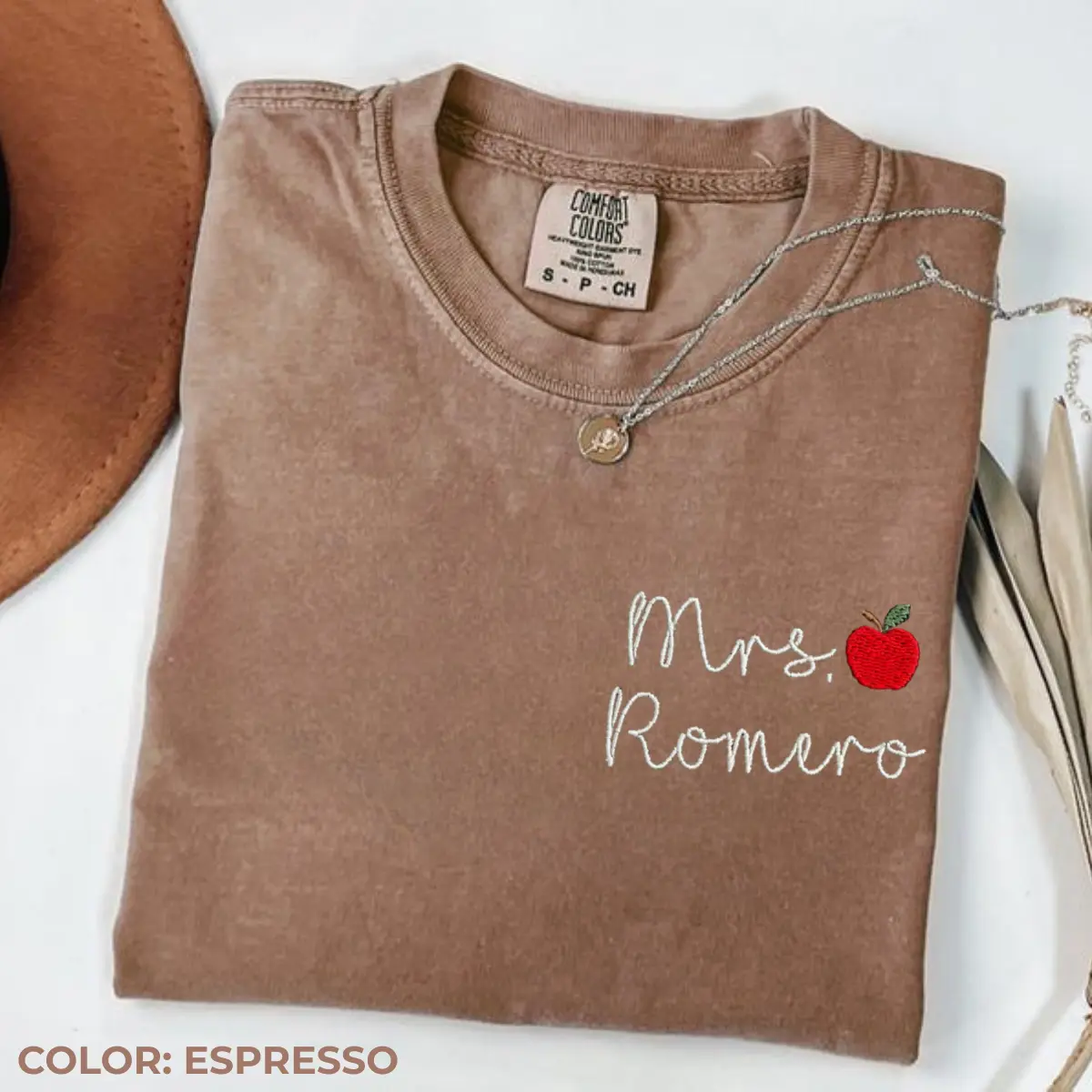 [Custom Embroidered] Comfort Colors Teacher Name Embroidered Short Sleeve Shirt - School Colors - Teacher Gift - Teacher Appreciation - Apple