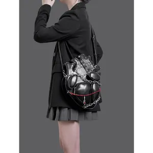 Gothic Punk Metal Hot Girl Bag Lashing Chain Mochila Heart Backpack Y2k Crossbady Bags Woman Original Design Dark Sac Femme