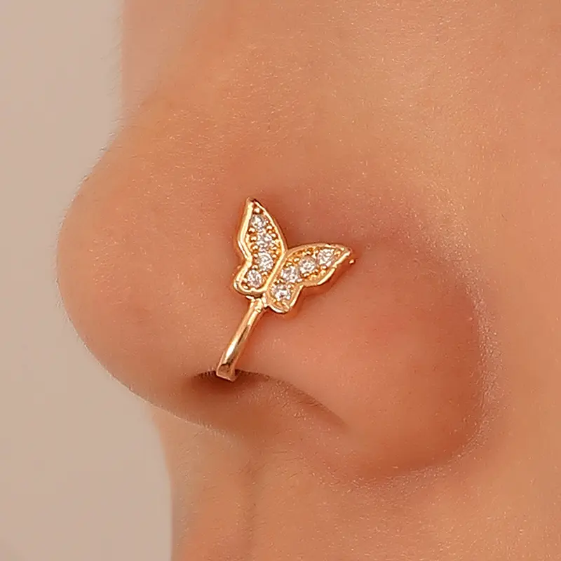 Women's Non-Pierced Butterfly Rhinestone Nose Clip - Rhinestone Nose Ring, 1-Piece Fashionable Artificial Gemstone Jewelry Accessory
