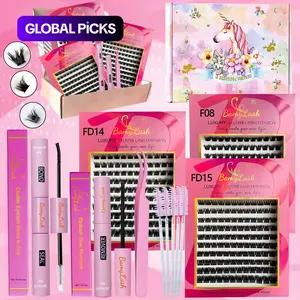 3-Box 3D Wispy Individual Cluster Lash Set - Ultra-Thick Volume, Curly Mixed Lengths - DIY Eyelash Extension Kit with Lash Bond, Seal, Remover, Applicator & Lash Brush - Everyday Eye Makeup, Gifts for Friends