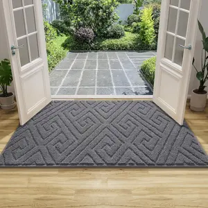 Washable Indoor Door Mat Entrance, Low Profile Entry Rugs for Inside House Rubber Backing, Absorbent Muddy Shoe Dirt Doormat for Enterway, Floor Front  Door(24x36 inches, Grey)