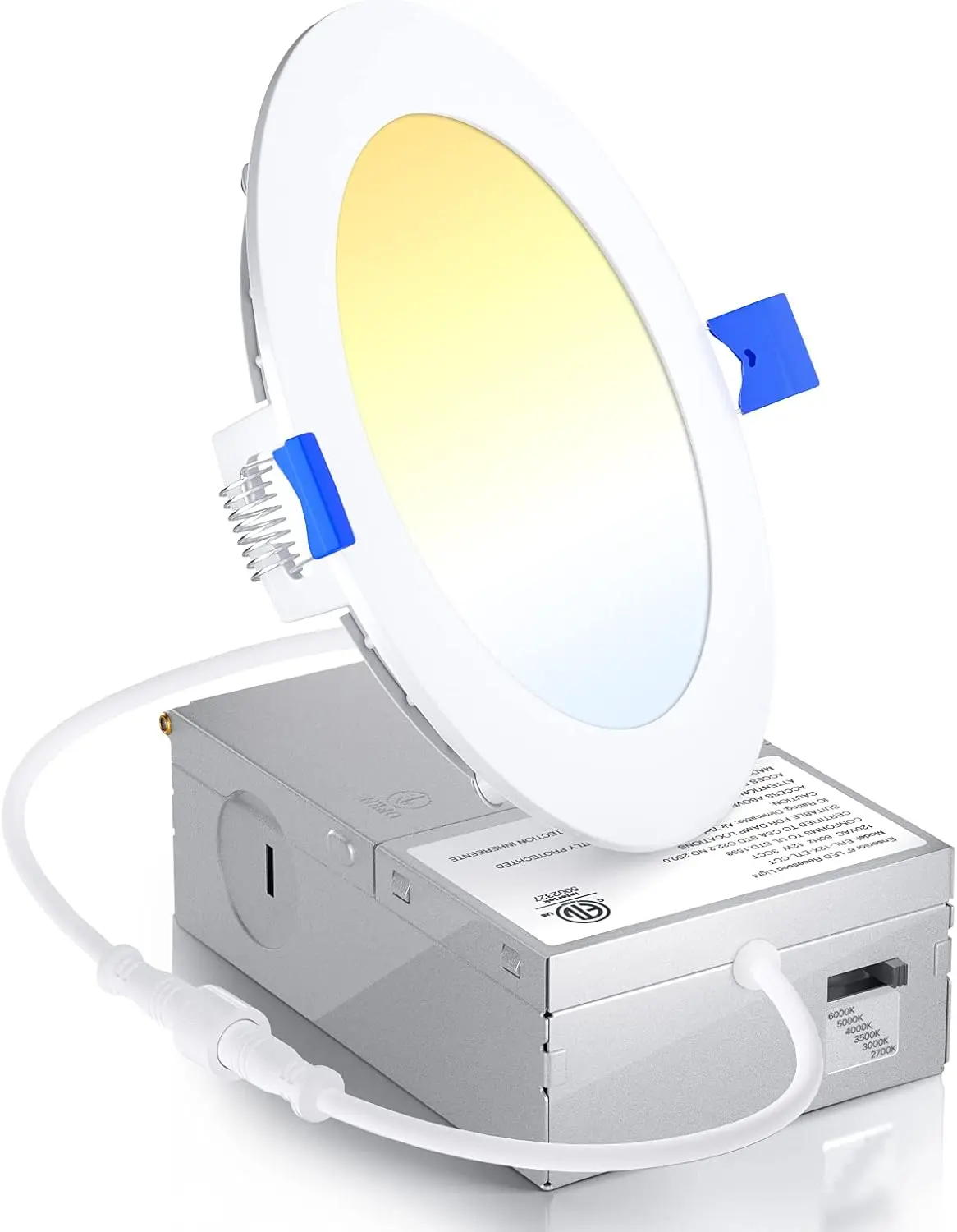 1 Pack 4 Inch LED Recessed Ceiling Light, Dimmable, 2700K-6000K 6CCT, 750LM 9W 120V, High Brightness Canless Wafer Downlight - ETL&FCC&IC