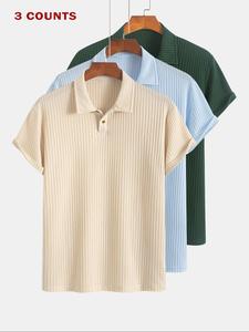 men's solid color textured knit shortsleeve polo shirt, regular fit casual short sleeve top for summer, men's clothes for daily wear, menswear, polo shirt set, plain textured polo shirt, knitted polo shirt