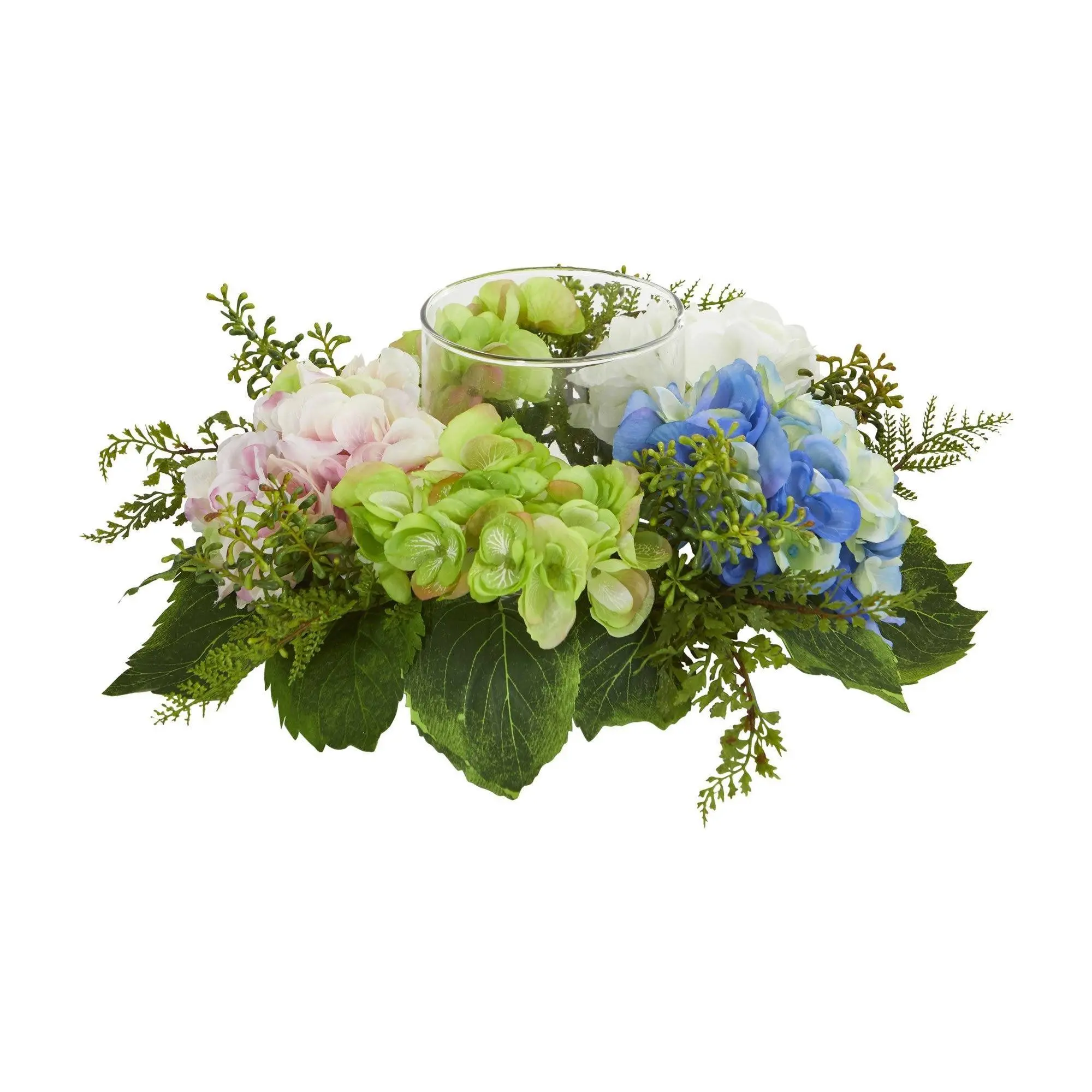 5.5 in Elegant Artificial Hydrangea Candelabrum Candleholder - Colorful Blooms Decor, Artificial Pink Flower Arrangement, Plants for Home Centerpiece, Sofa Table/End Table Indoor Display