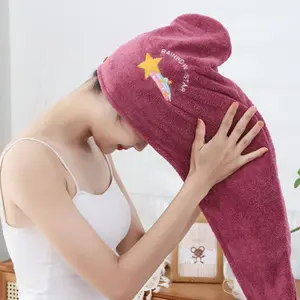 Hair Drying Towel, 1 Count Cute Embroidered Hair Towel Wrap, Soft Absorbent Reusable Shower Cap