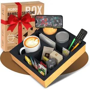 Couch Cup Holder Tray - Couch Organizer Caddy, Silicone Beach Caddy with Cup Holder, Sofa and Bed Drink Holder and Couch Tray Table for Snacks Beverage Remote (Black)