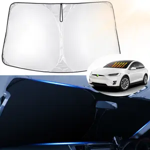 Canvcle Windshield Sun Shade for Tesla Model X 2016-2026 240T Reflective Fabric Foldable Sun Visor Protector Blocks 99% UV Rays Keeps Car Cooler