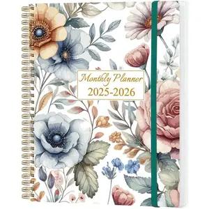 Monthly Planner 2025-2026 - Monthly Calendar from April 2025 to December 2026, 2025-2026 Monthly Planner with Inner Pocket, Elastic Band, 8.5" x 11", Color Large Flower
