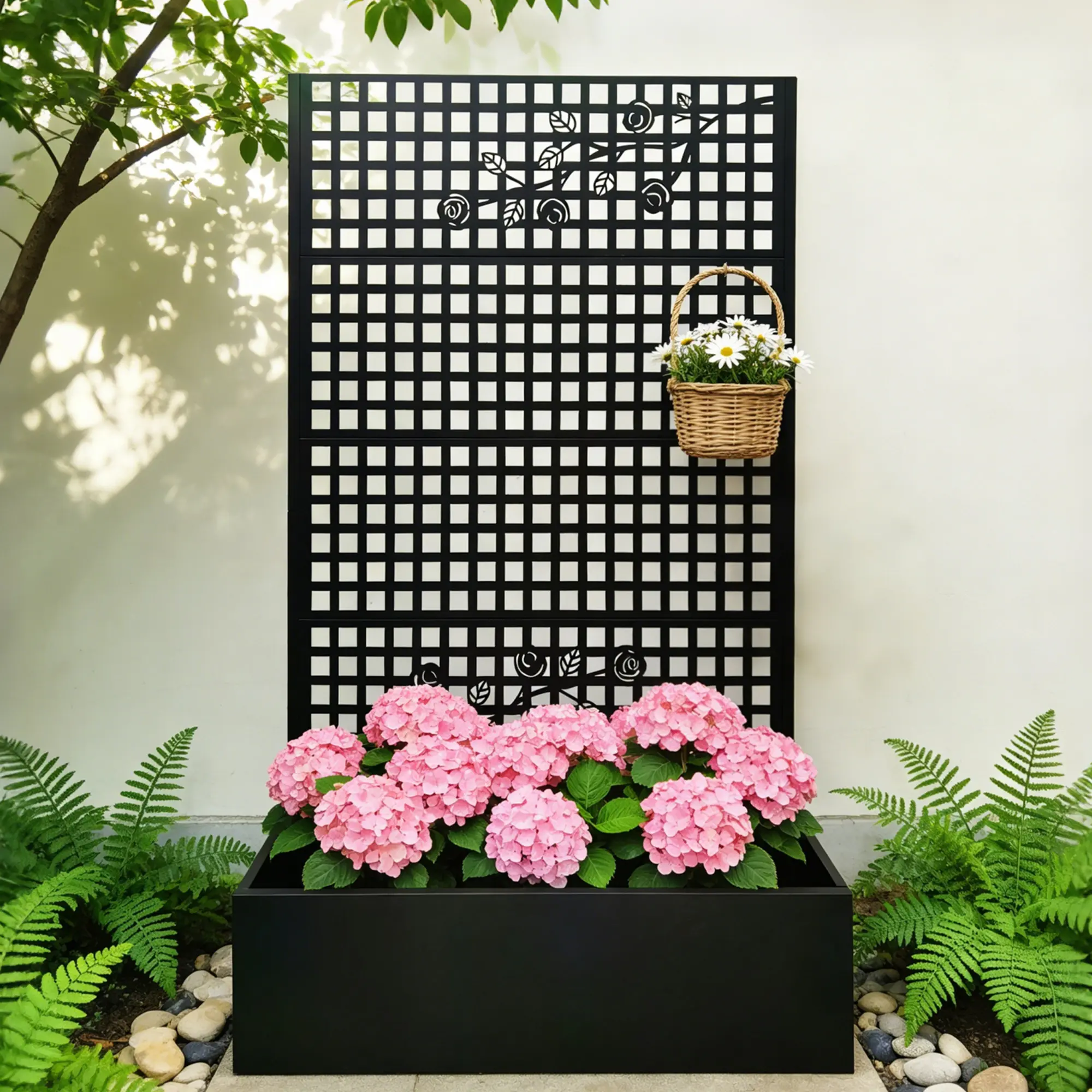 Metal Planter Box with Trellis 70.9in H x 43.3in W x 15.8in D Outdoor Raised Garden Bed with Privacy Screen Lattice Panels for Patio Backyard Balcony Decoration Rust-Resistant Galvanized Iron Black, Black Color Options, Iron Material