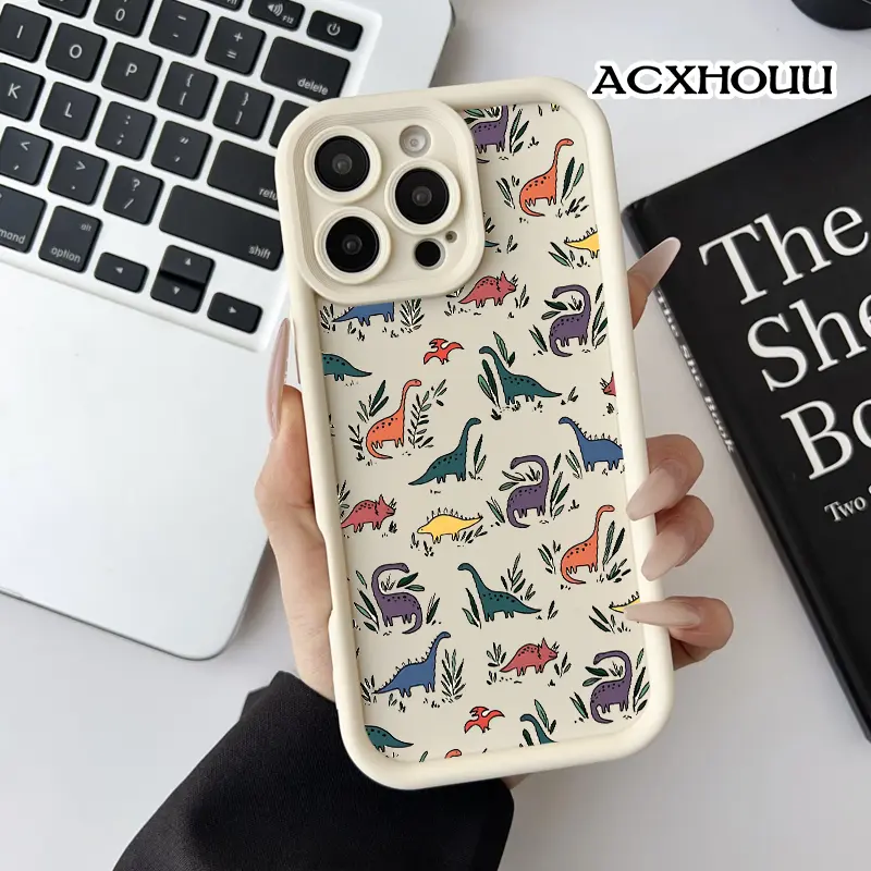 Softcase for iPhone 17 16 E Pro Max 15 Plus 14 13 12 11 XS XR Dino Doodle Pattern Anti-Slip Scratch Resistant Cute Silicone Protective Softcase