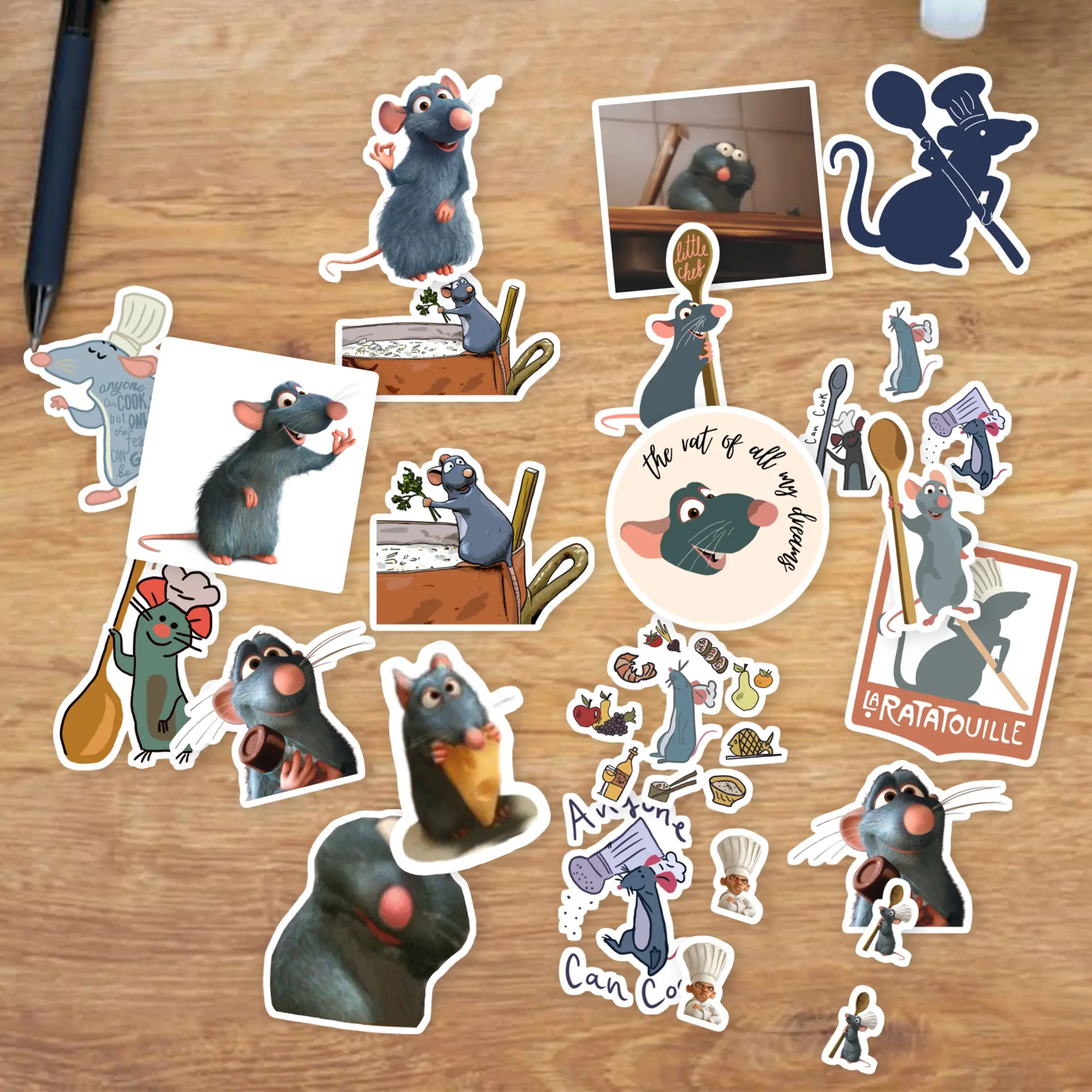 Stickers Pack 20 Pcs Remy Skateboard Bumper Ratatouille Vinyl Bike Luggage Aesthetic Car Bottle Waterproof Colorful Guitar Laptop Water