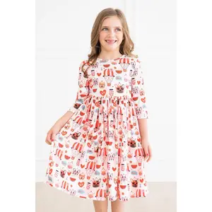 Puppy Love 3/4 Sleeve Twirl Dress | Valentine Twirl Dress | Frenchie Dog Valentine Dress