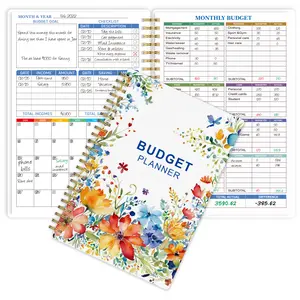 Kore Create A5 Water Flower Paper Monthly Planner - Finance Checklist Organizer, Twin-Wire Bound Compact Floral Tracker for Income & Expenses Savings Challenges, Monthly Overviews