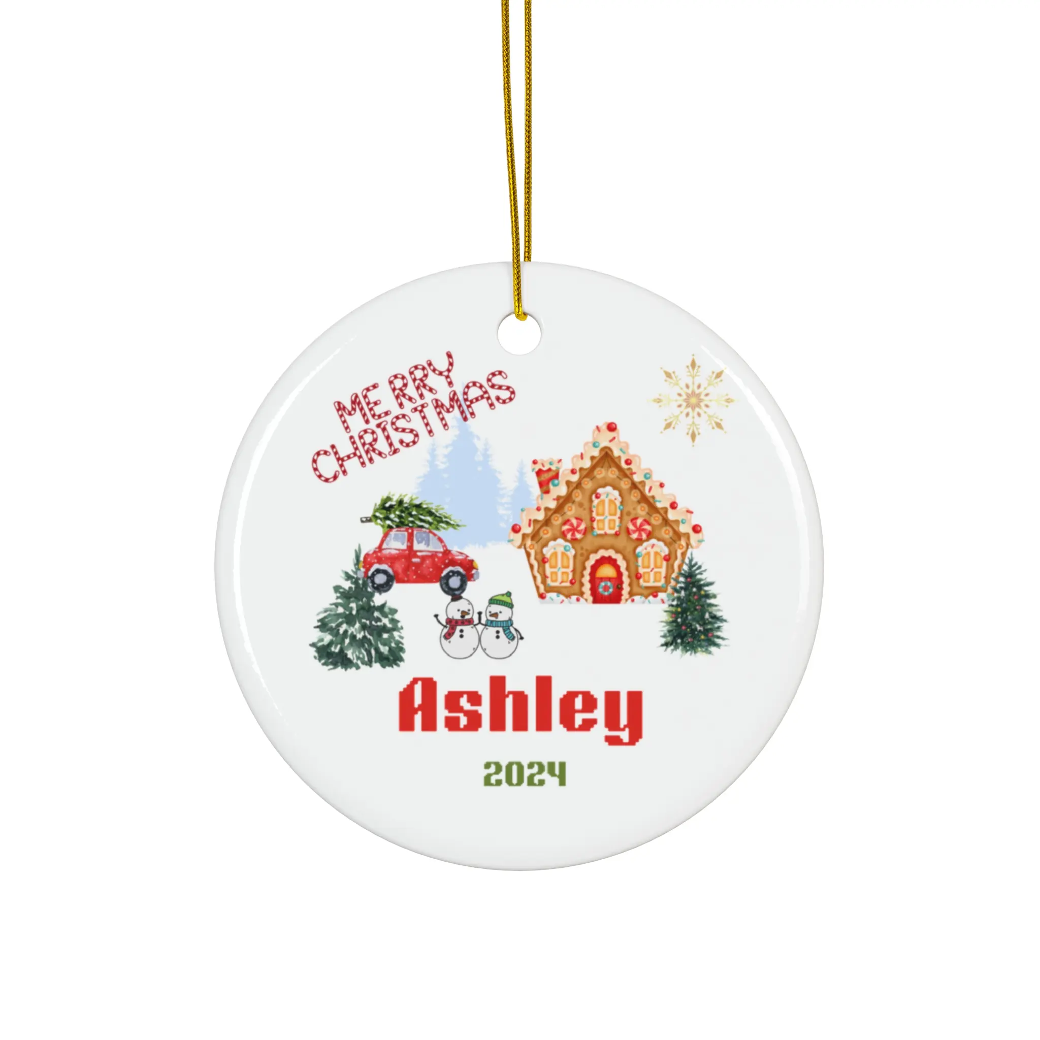 Personalized Christmas Ceramic Ornament - Holiday Gift, Custom Xmas Decor, Tree Decoration, Name Christmas Bauble, Festive Ornament Cloth Circle