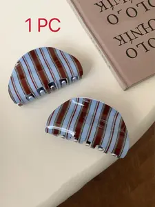 Korean Blue Striped Acrylic Hair Claw Clip, Vintage Elegant Hair Accessory, Suitable for Buns and Ponytails, Multi-Purpose Winter Hair Clip