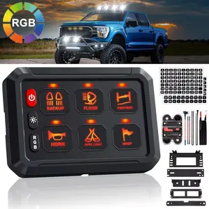 VASTFIRE 6-Gang Universal Aluminum Alloy Light Switch Panel, 8-Device Control, 60A Circuit Breaker, 12V/24V RGB Backlit Waterproof Toggle, 4-Mode LED Lights for Off Road Trucks, RVs