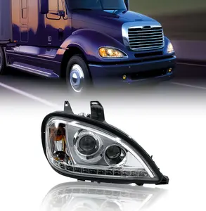 Torque Headlight Passenger Right Side Replacement for 1996-2017 Freightliner Columbia Semi Trucks with LED Stripe Clear Crystal Projector Lens DOT SAE Approved RH [Included All Bulbs] (TR027-R)