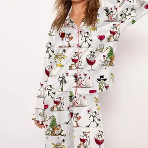 SHESHOW Christmas Winey Snowman Pajama Set For Women Print Comfy Satin Sleepwear & Loungewear Pjs Short Sleeve Top & Bottoms Shorts Without Pockets