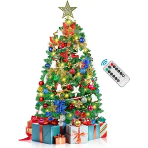 3FT Small Christmas Tree, Tabletop Christmas Trees with 80 LED Lights and 200 Lifelike Branches, Prelit Christmas Tree with 148 Ornaments, Small Xmas Tree for Holiday Indoor DIY Decor