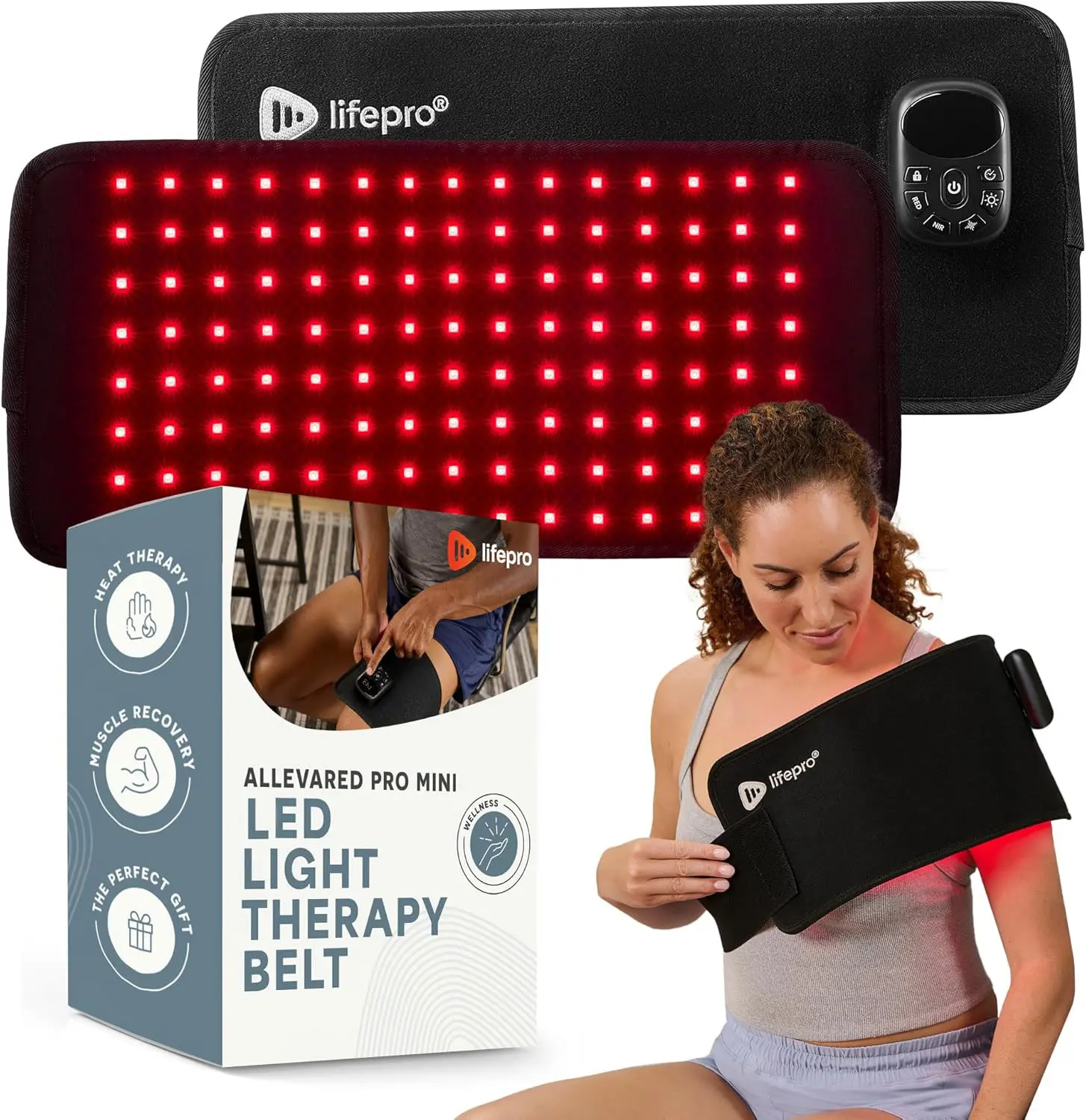 LifePro Allevared Pro Mini LED Light Therapy Belt – HSA/FSA Eligible – 660nm & 850nm Red Light Therapy Wrap for Body, Muscle Comfort & Recovery Support