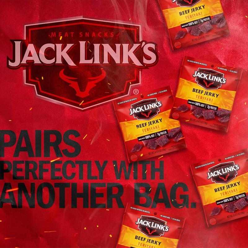 Jack Link's Beef Jerky, Teriyaki, Multipack Bags - Flavorful Meat Snacks for Lunches, Ready to Eat Protein Snacks, Individual Packs - 7g of Protein, Made with 100% Beef - 0.625 oz (Pack of 5)