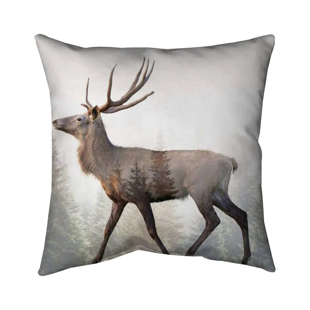 Begin Home Decor 5541-1616-AN221-1 16 x 16 in. Large Plume Roe Deer Pillow - Green Scandinavian Home Decor