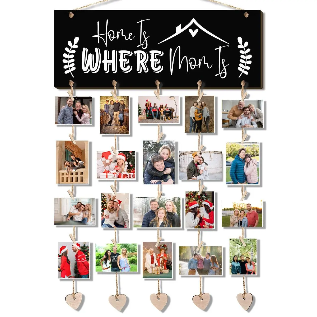 Wooden Hanging Photo Frame, 1 Count Photo Display Stand with Clips, Hanging Photo Display Frame for Home Office Decor