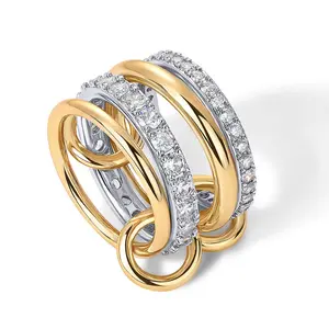 Gold Stackable Rings for Women Non Tarnish, Cubic Zirconiaa Rings, Silver Gold Multi Ring Mixed Metals Stack Rings Set