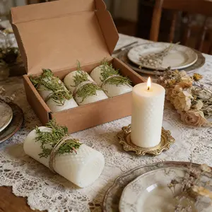 3 Pack White Beeswax Pillar Candles Gift Set, 10x5cm Hand-Rolled Honeycomb Candles, Natural Scented for Home Decor, Weddings, Christmas & Thoughtful Gifts