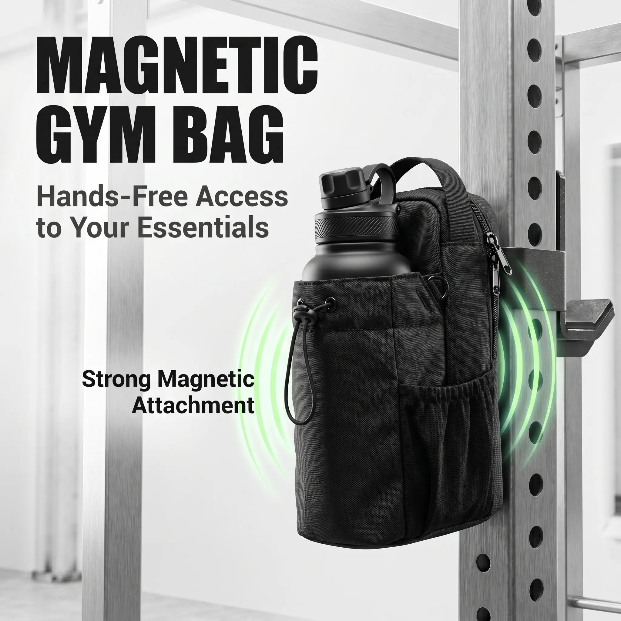 Magnetic Gym Bag – Hands-Free Water Bottle Holder Bag with Key Hook, Phone Pockets & Shoulder Strap,Multi-Compartment Waterproof High-Density Fabric Versatile Workout Pouch for Gym, Fitness & Daily Carry,Travel, Fishing, Organized Daypack Summer Finds