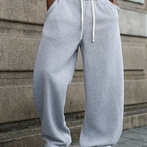 Men's Casual 100% Polyester Athleisure Pants - Loose Fit, Drawstring, Easygoing Cut, Athleisure Design, Travel-Ready Pants, Easy Go-To for Travel and Holiday Hangouts