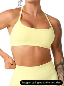 Women's Solid Color Criss Cross Backless, Breathable Comfortable Wireless Yoga Sports Bra, Ladies Sportswear for Indoor Outdoor Wear, Gym Clothes, Workout Bras