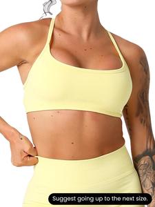 women's solid color criss cross backless sports bra, breathable comfortable wireless sports bra, ladies sportswear for indoor outdoor wear, gym clothes, gym clothing, yoga bra, activewear, workout bras, stretch sports bra