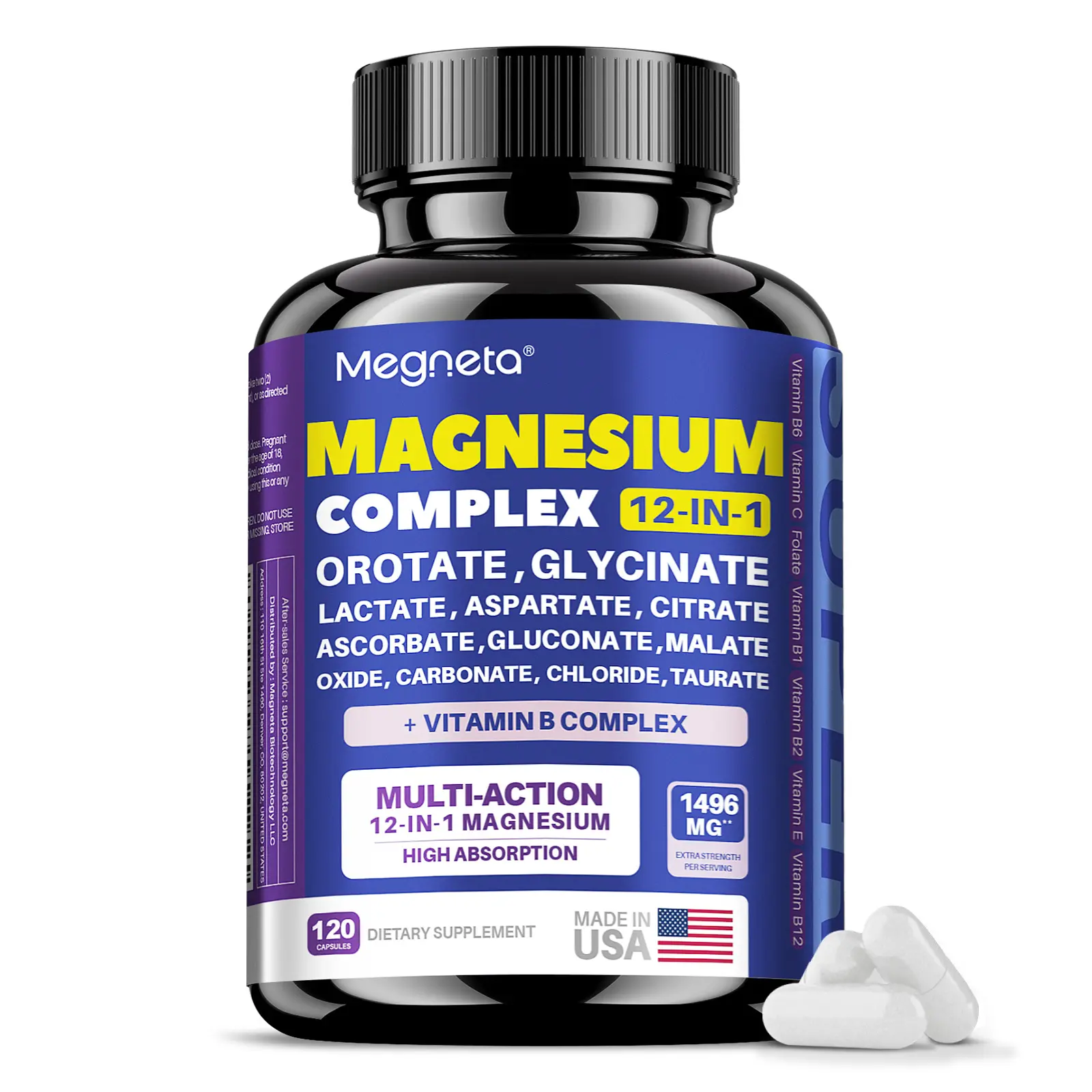 MAGNESIUM COMPLEX 12-IN-1 | Enhanced Formula | 12 Forms of Magnesium + Vitamin B Complex | High Absorption | 1496 mg per Serving | 60 Capsules | Made in USA summerwins